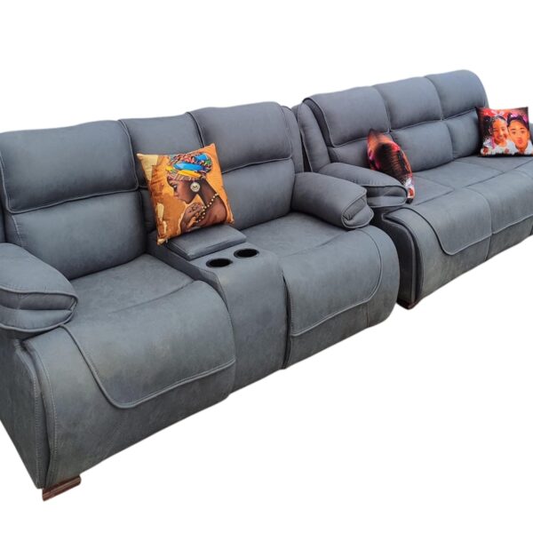 Dark grey semi-recliner 5 seater sofa
