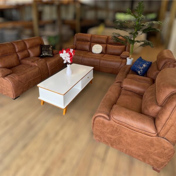 Elegant brown 7 seater semi-recliner sofa