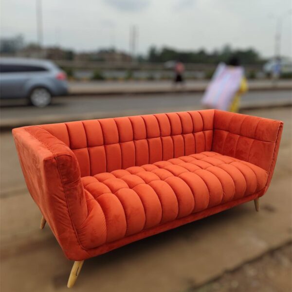 Orange velvet 3 seater sofa